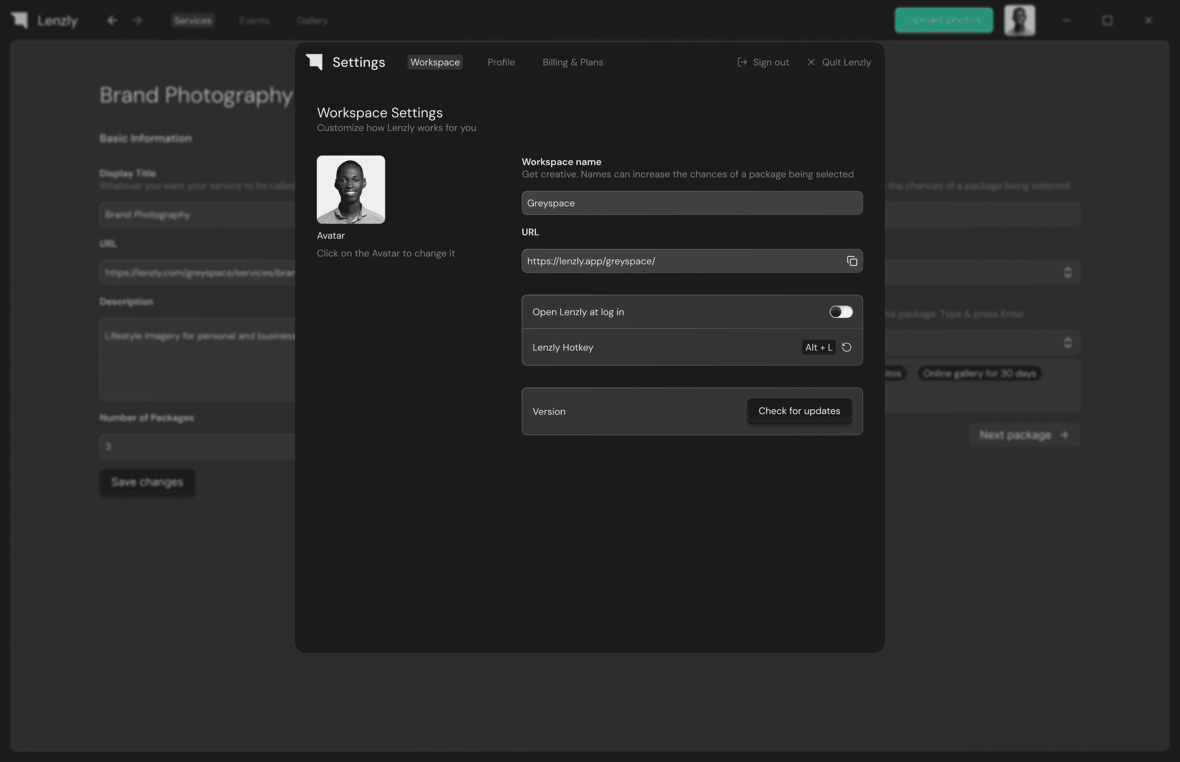 Workspace settings