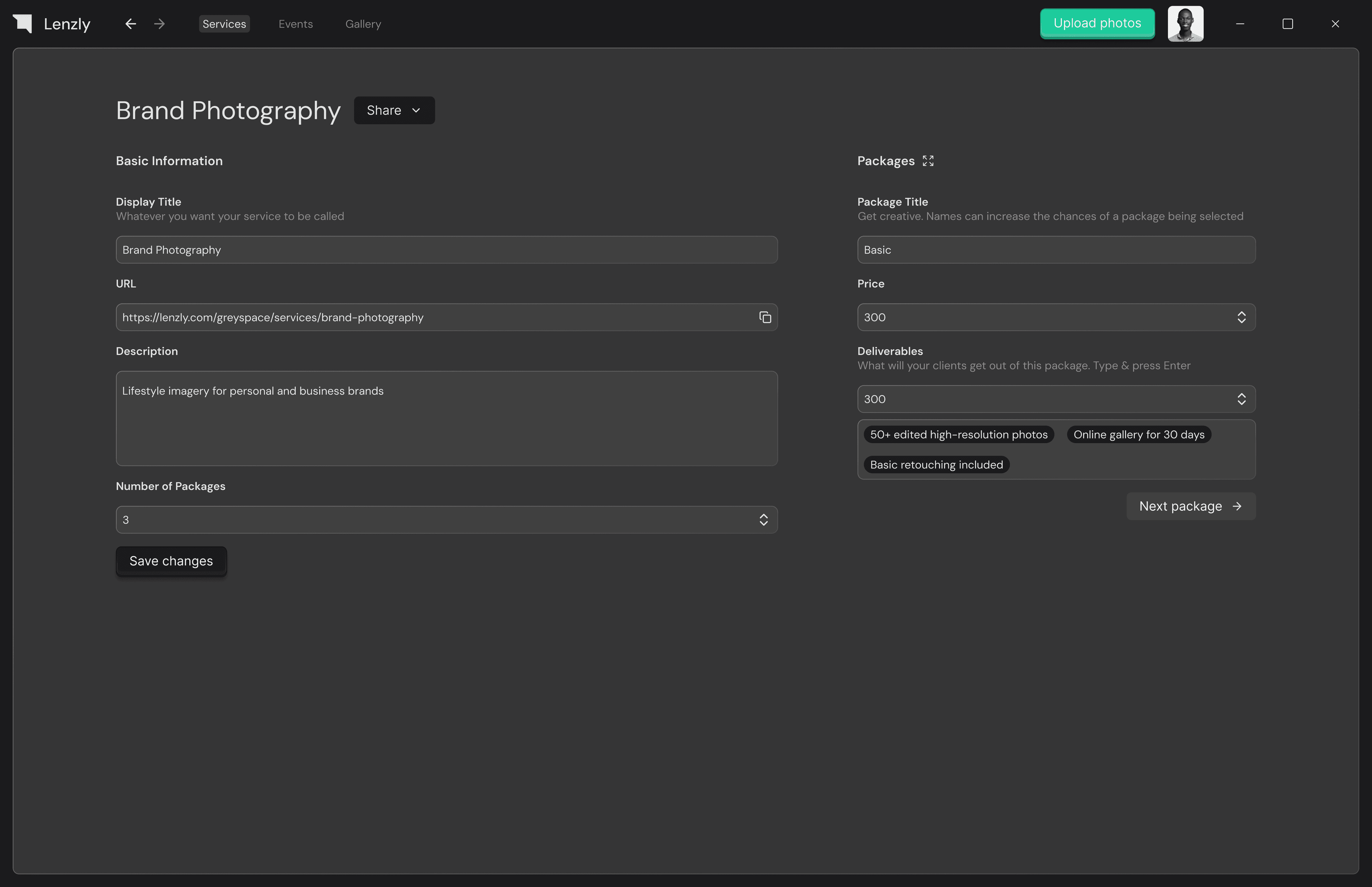 Service settings and packages
