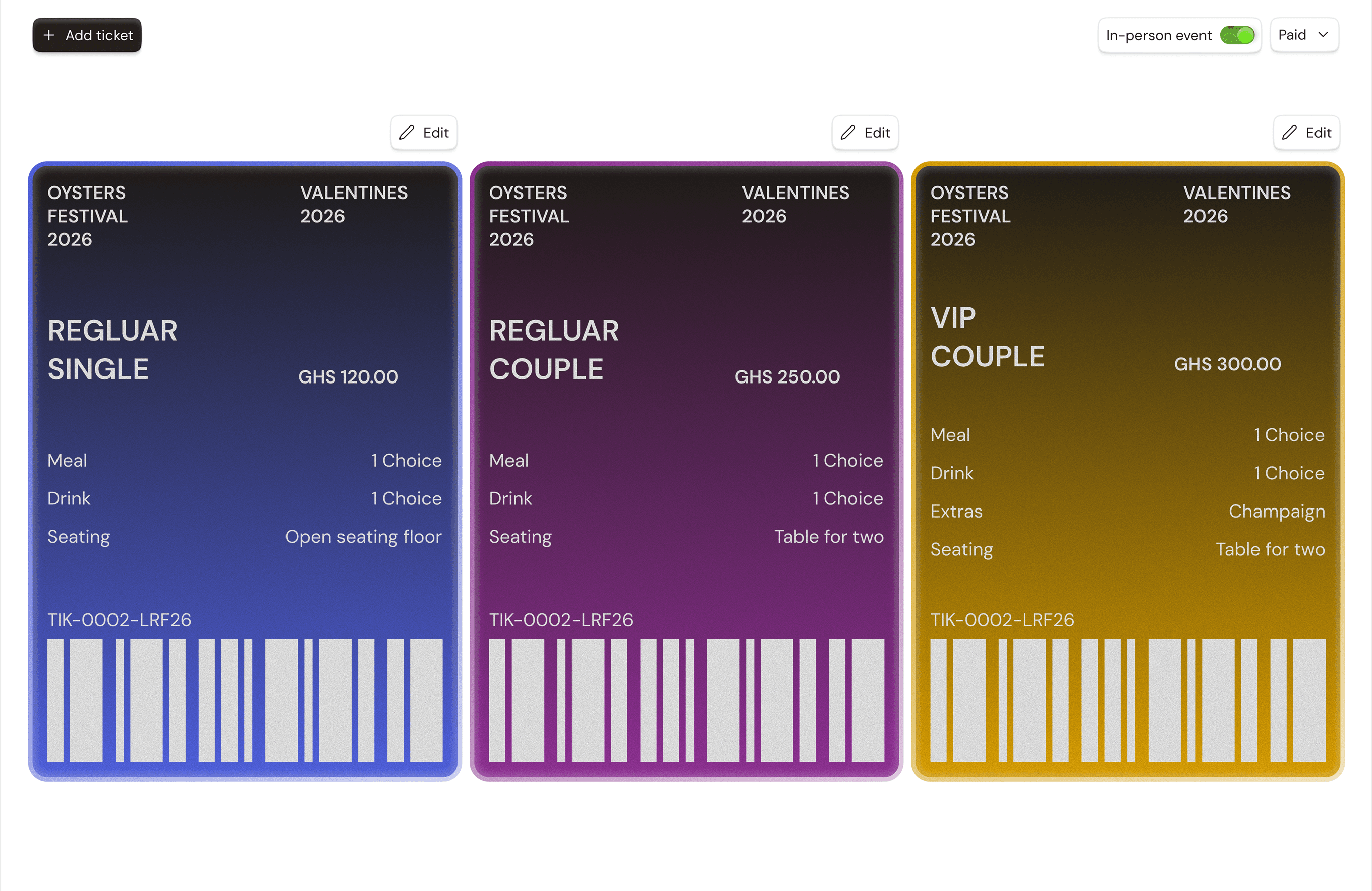 Customisable tickets